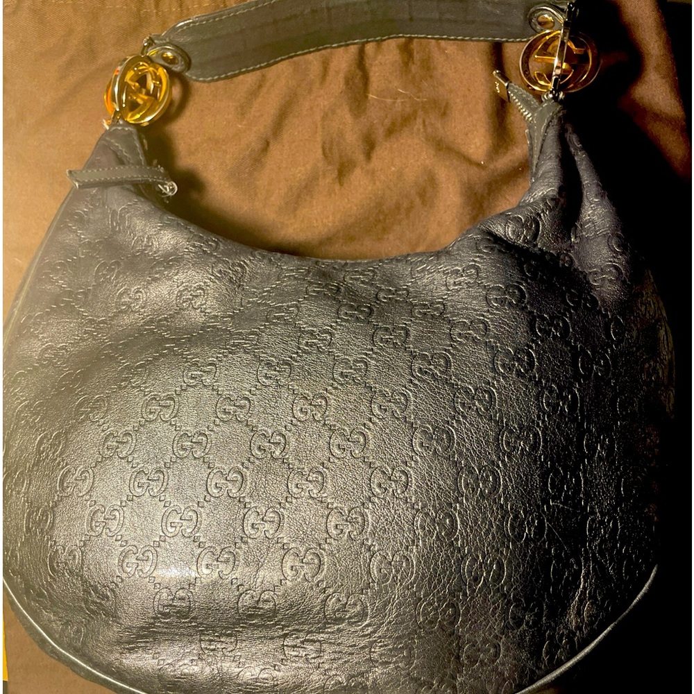 💯%Authentic Full inclu. Black Guccisima Hobo GoldSilver GG